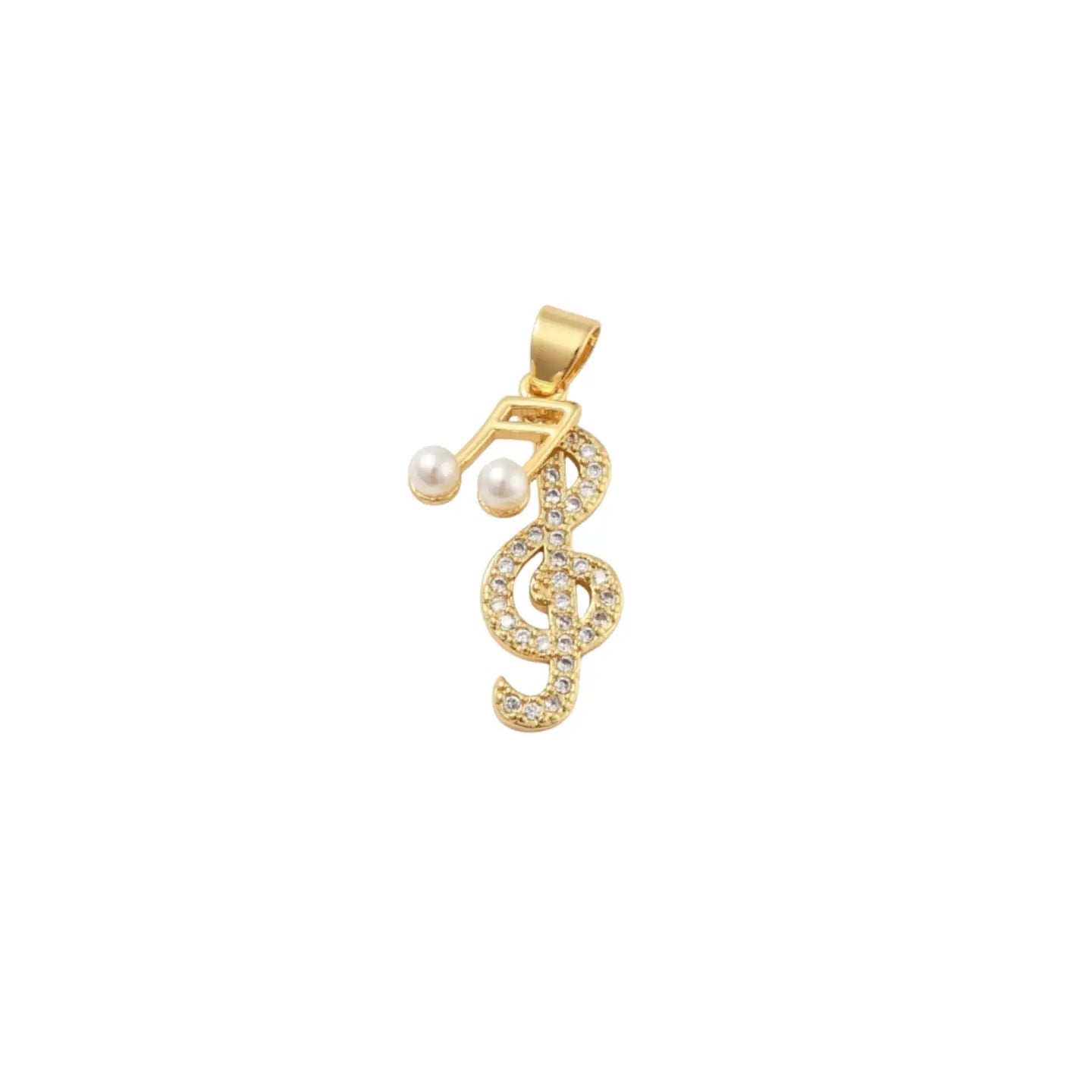 Gold Cz Treble Clef and Pearl Music Note "Melody" Charm