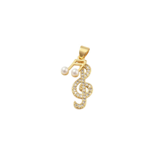 Gold Cz Treble Clef and Pearl Music Note "Melody" Charm