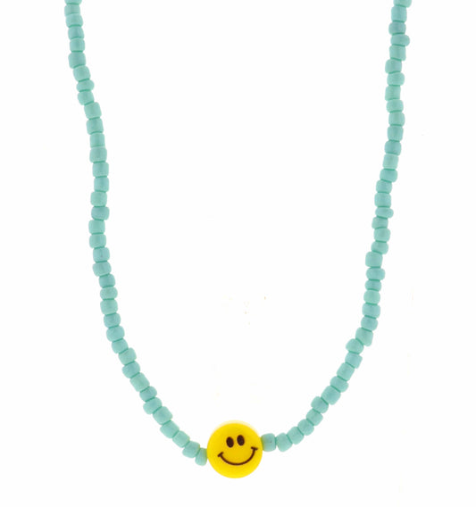 Kids Mint Seed Bead with Smiley Face Necklace