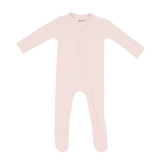 Ribbed Zipper Footie in Blush