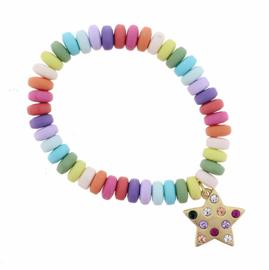 Kids Multi Colored Disk Beads with Star Bracelet