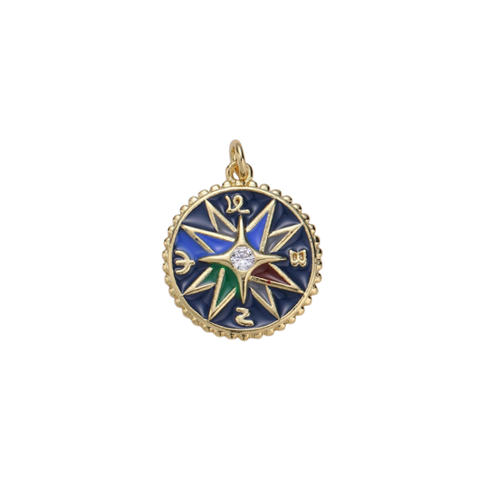 Navy Enamel Compass Charm