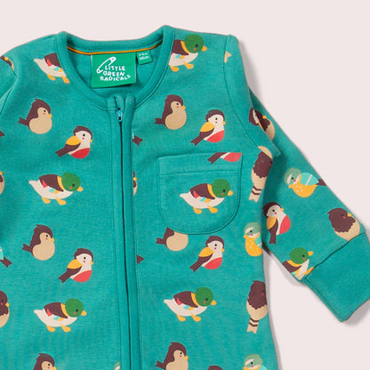 Organic Garden Birds Zip Romper