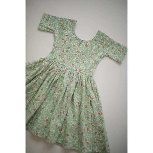 Short Sleeve Twirl Dress in Spring Green Floral