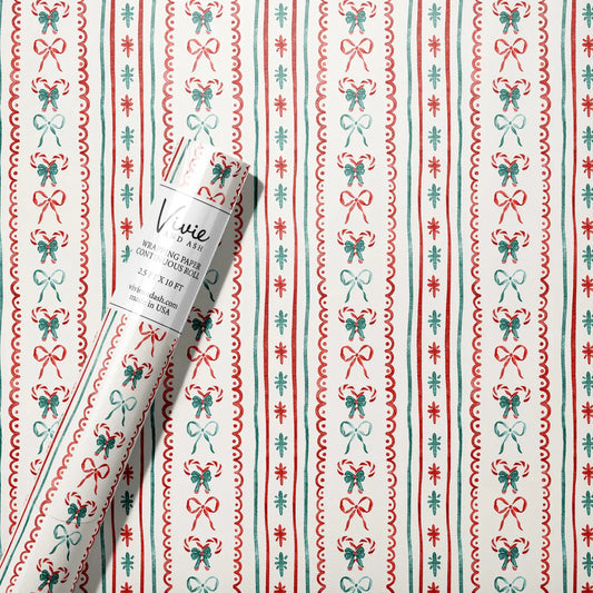 Christmas Candy Cane Stripe Bow Wrapping Paper