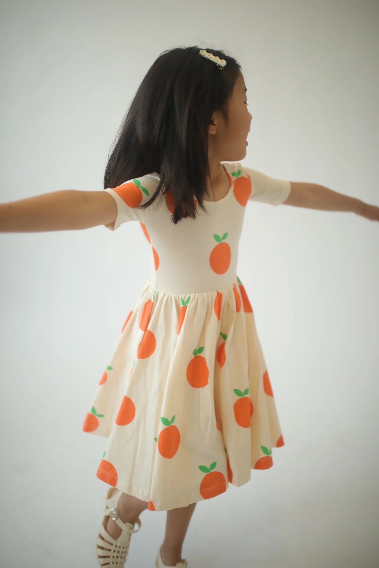 Short Sleeve Twirl Dress in Tangerines