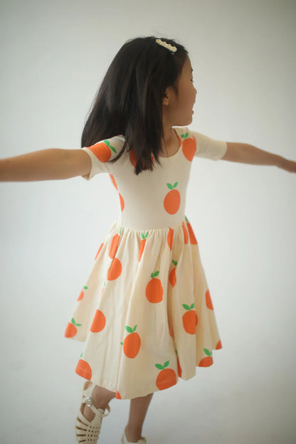 Short Sleeve Twirl Dress in Tangerines