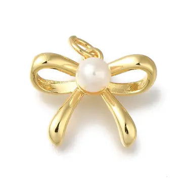 Gold Bow with Pearl Knot Charm