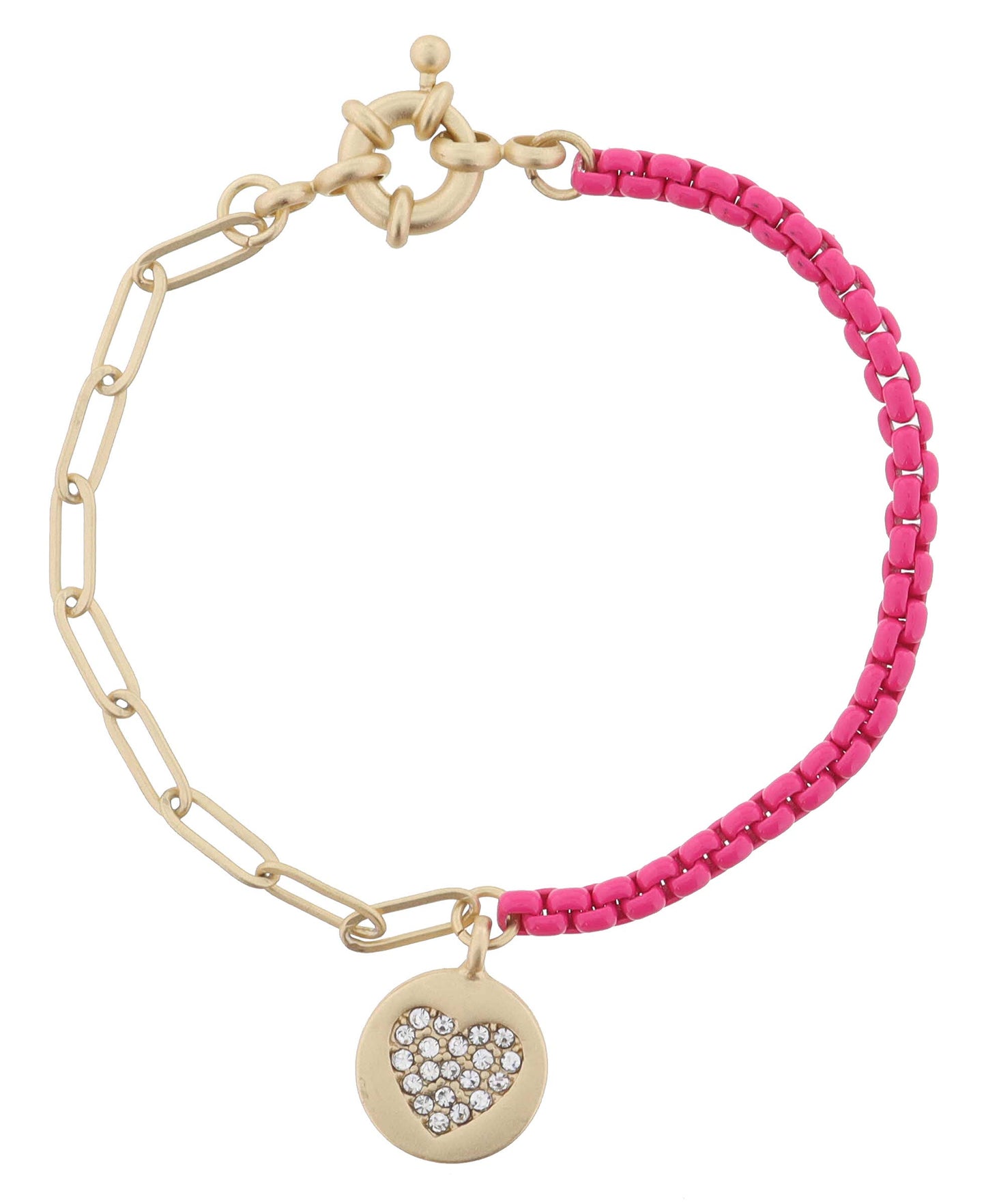 Kids Half Gold, Half Pink Chain with Crystal Heart Bracelet