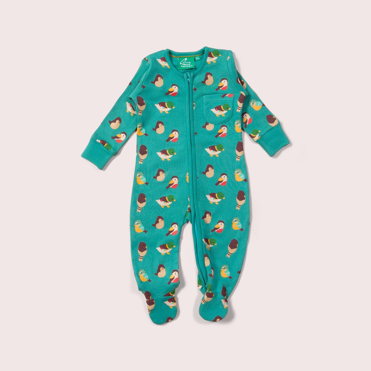 Organic Garden Birds Zip Romper