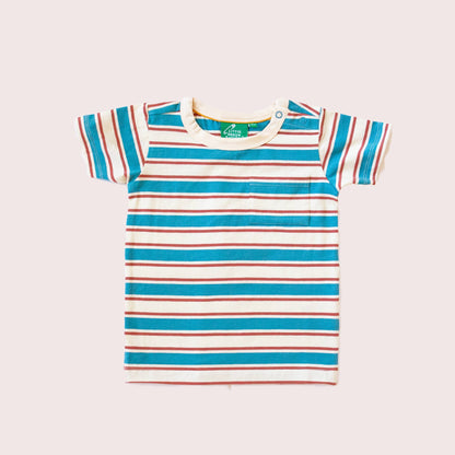 Blue + Walnut Striped Organic Short Sleeve T-Shirt