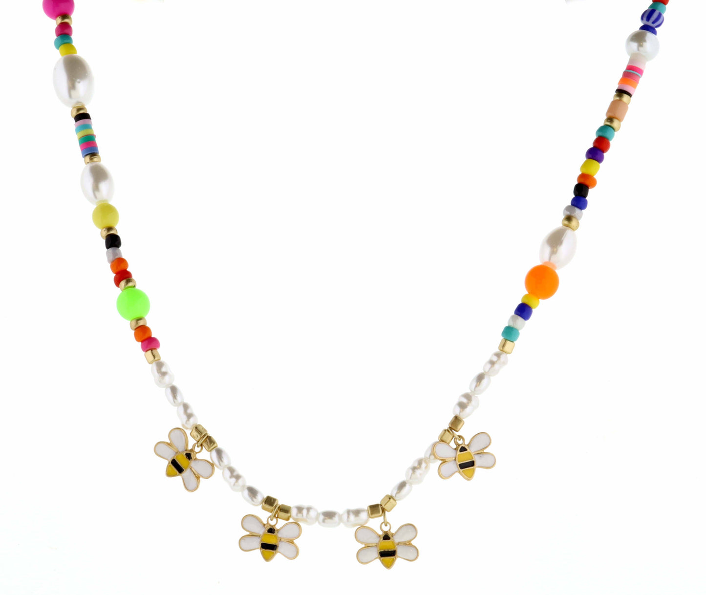 Kids 14" Bees on Bead & Pearl Necklace