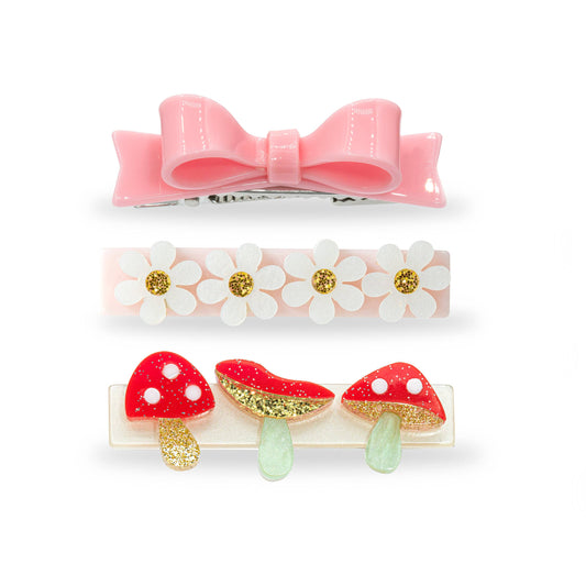 Mushroom + Bow Hair Clips