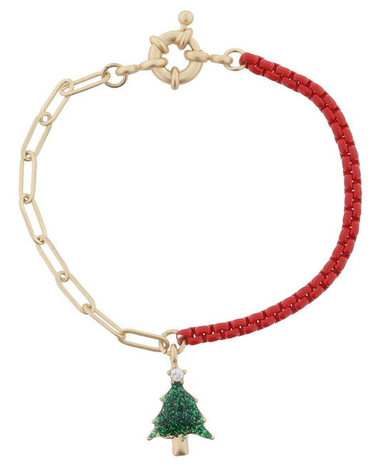 Kids Half Gold, Half Red Chain with Green Tree Bracelet