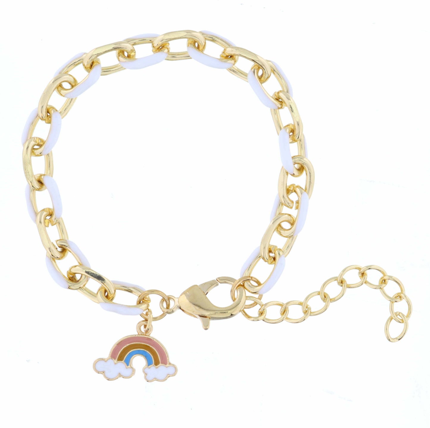 Kids White Enamel Chain and Multi Enamel Rainbow Bracelet