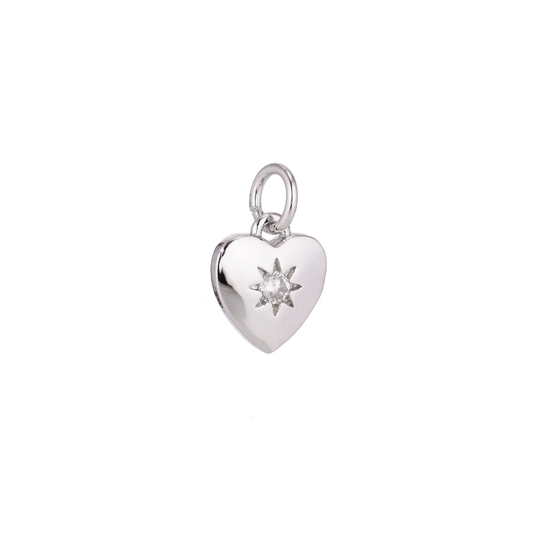 Silver Heart with Gemstone Star Charm