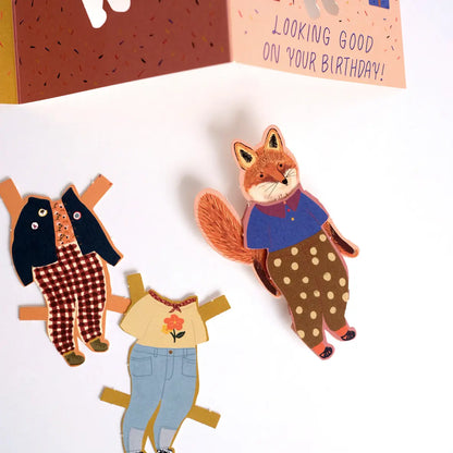 Fox Paper Doll Birthday Card