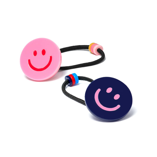 Happy Face Hair Ties | Navy + Pink