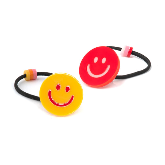 Happy Face Hair Ties | Red + Yellow