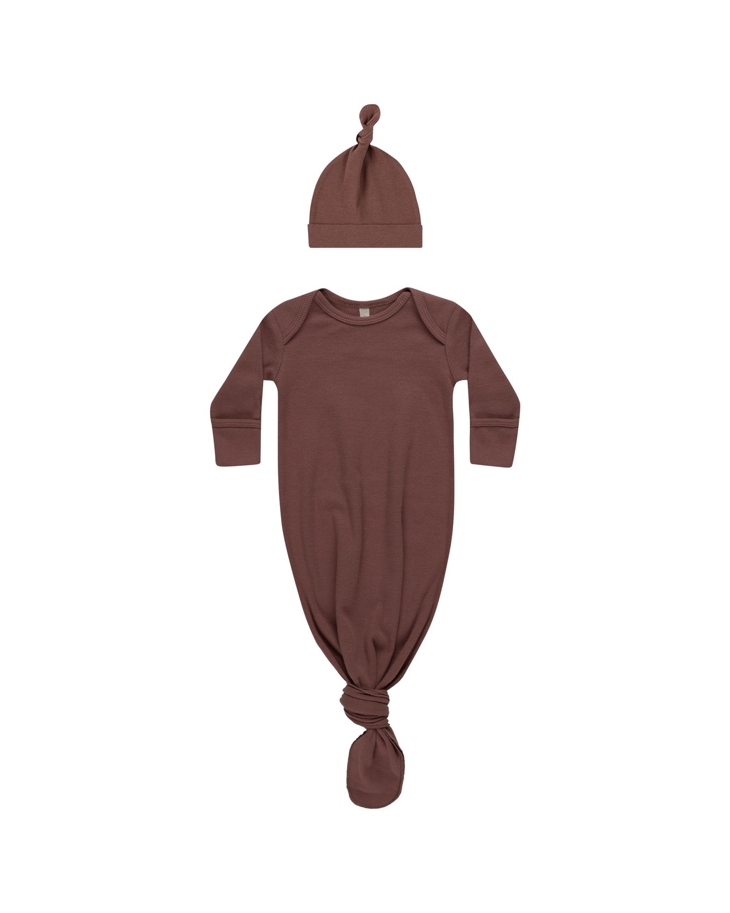 knotted baby gown + hat set | plum