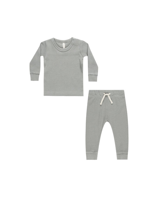 waffle top + pant set | dusty blue