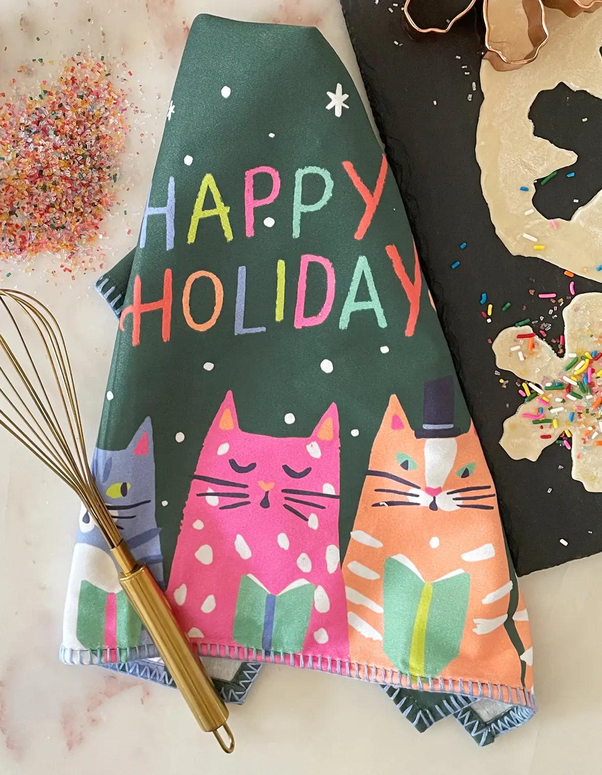 Kitty Carols Tea Towel