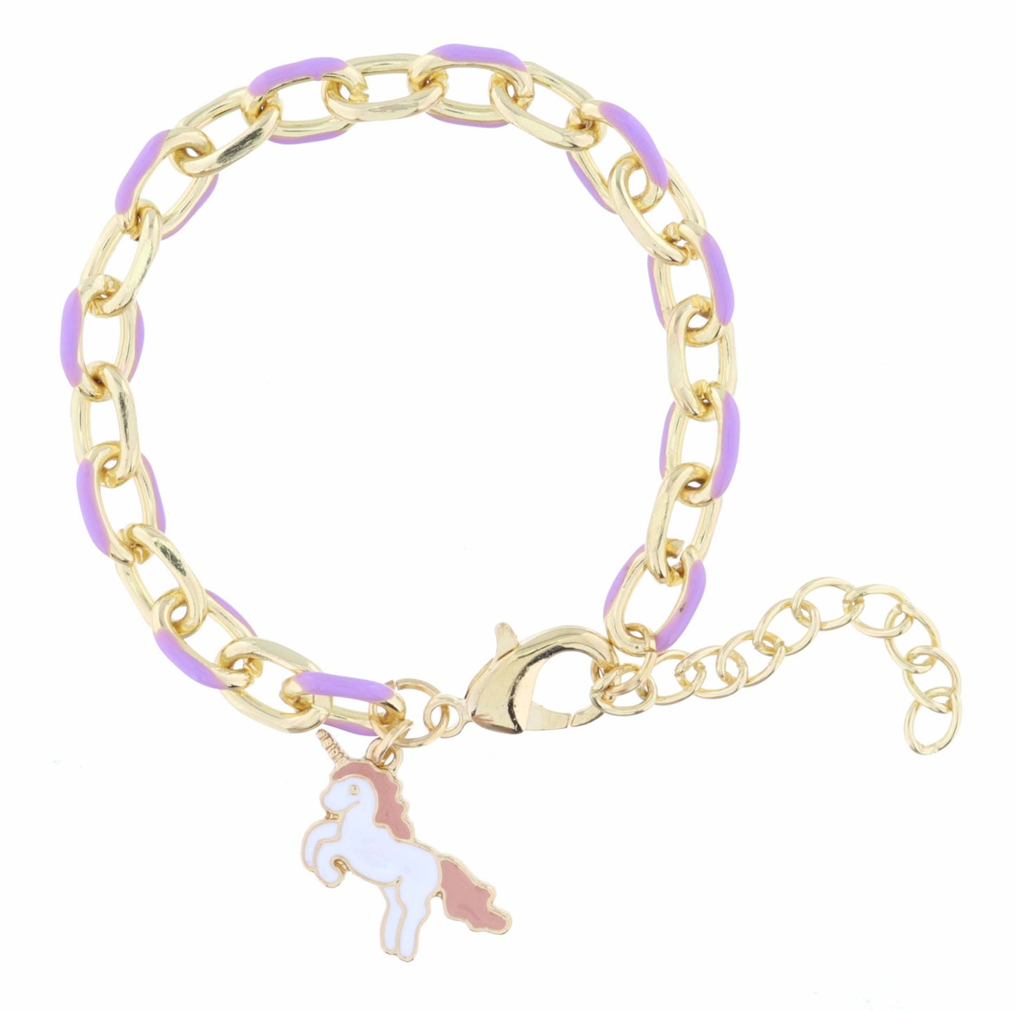 Kids Lavender Chain and White and Pink Unicorn Bracelet