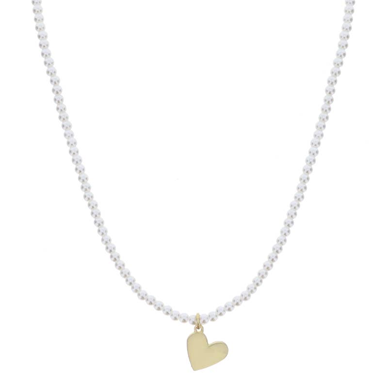 Kids 14" Pearl Beaded with Gold Heart Necklace, 3" Ext.