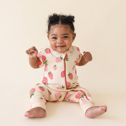 Signature Strawberries Print '2-Way' Zip Romper