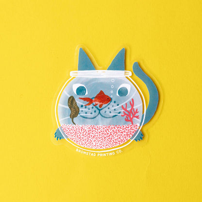 Fishbowl Cat Clear Sticker