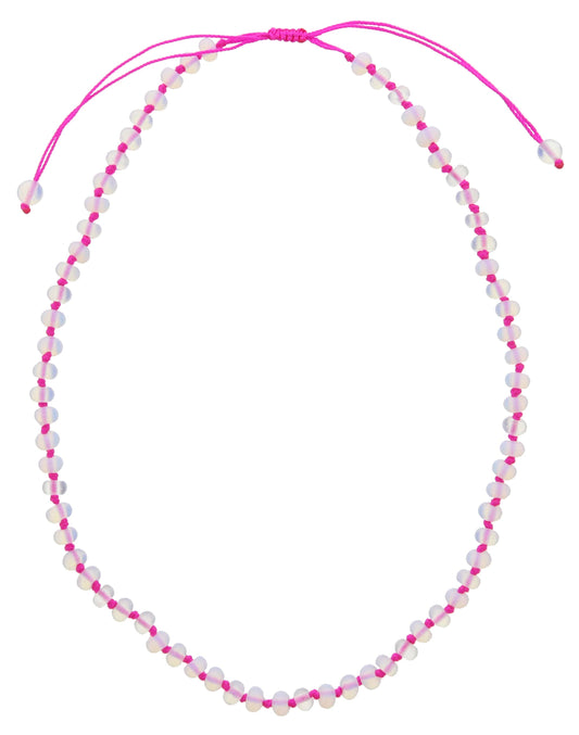 Kids Magenta Knotted Thread and Opalite Beaded Necklace