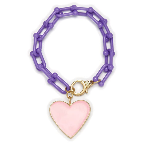 Kids Pink Heart Charm with Purple Link Chain Bracelet