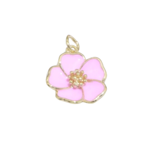 Pink Enamel Hibiscus Flower Charm