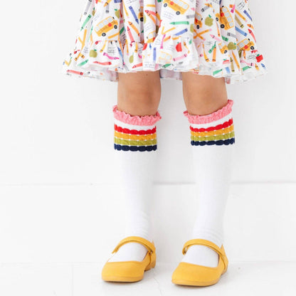 Rainbow Bubble Stripe Lace Top Knee High Socks