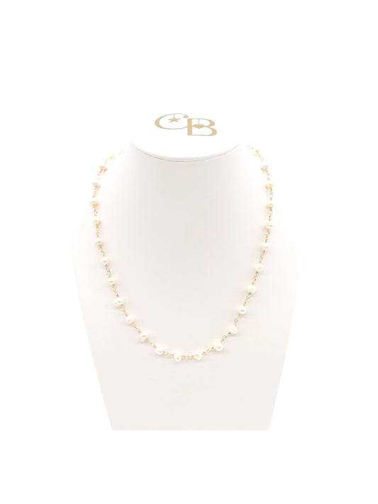 Gold Beth Pearl Charm Necklace