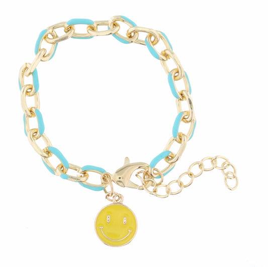 Kids Mint Chain and Yellow Happy Face Disc Bracelet