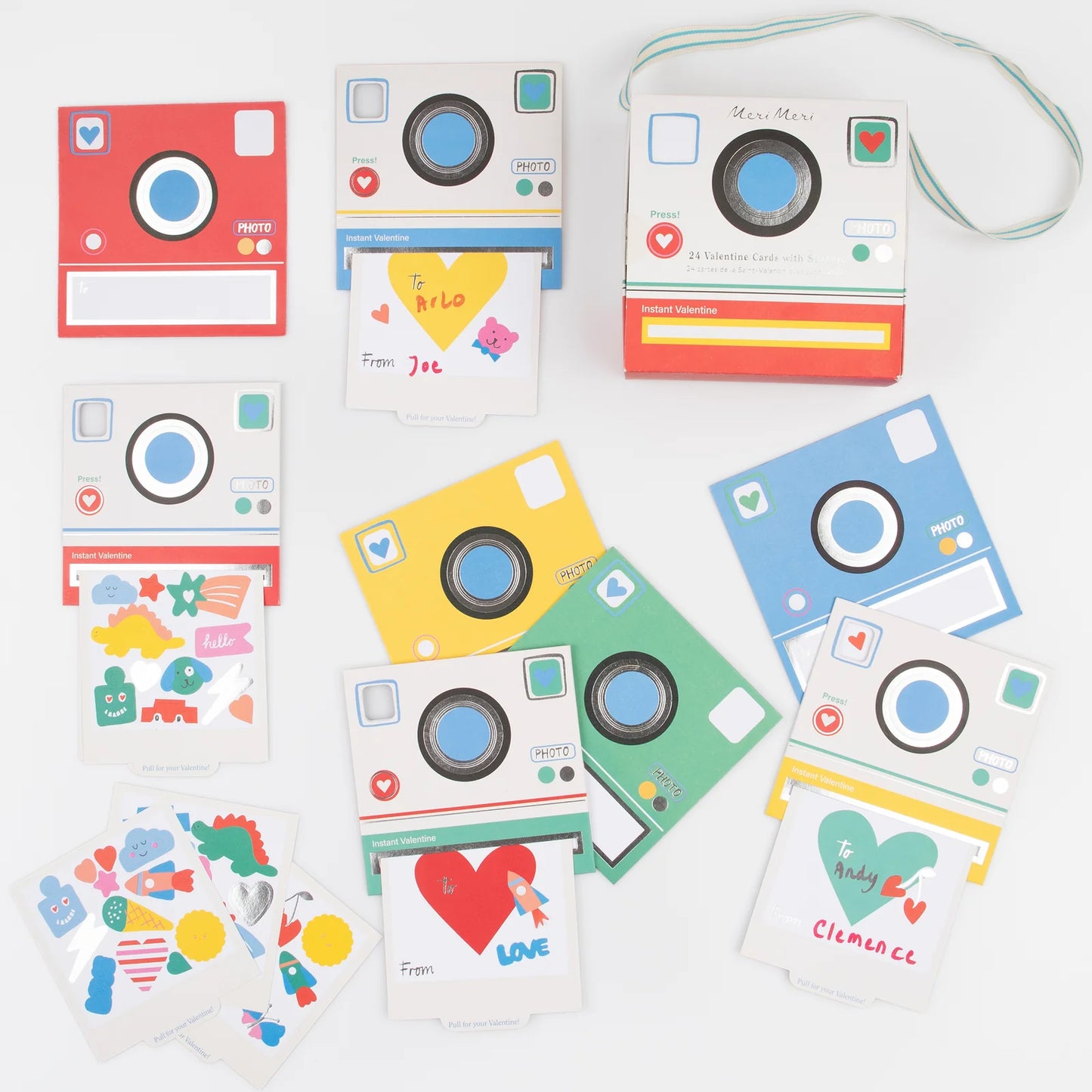 Instant Camera Kids Valentine's Cards & Stickers Set