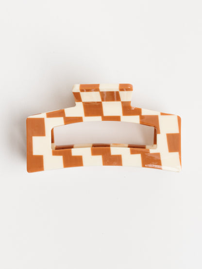 Brown Checkered Hair Claw