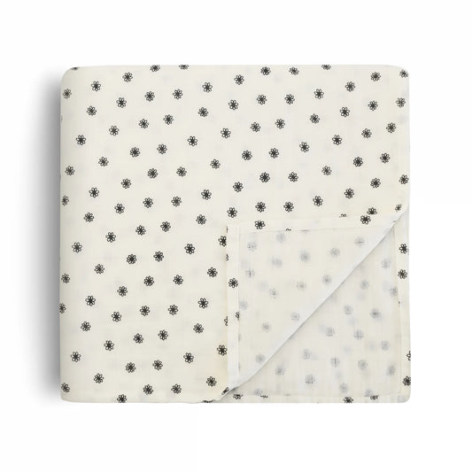 Black Daisy Muslin Swaddle Blanket